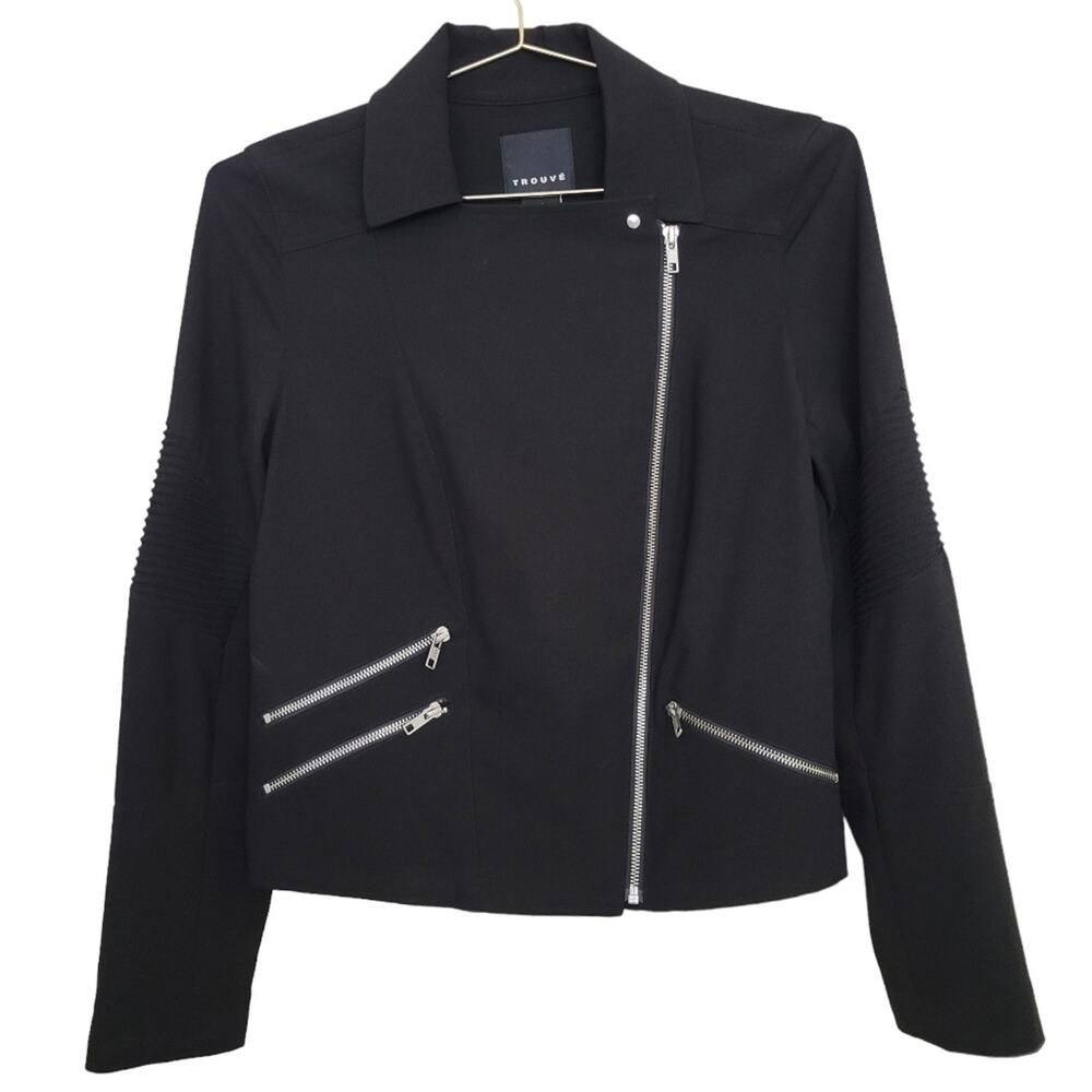 Trouve Black Asymmetrical Blazer Sz Medium M Silver Zipper detail
